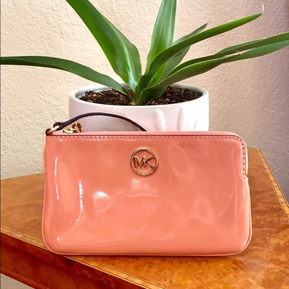 Michael Kors Fulton Wristlet, Peach Patent Leather - Picture 1 of 7
